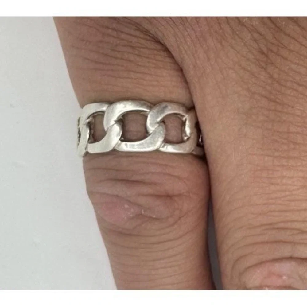 MENS CUBAN‎ CURB CHAIN LINK SOLID STERLING SILVER 925 STATEMENT BAND RING SZ 8